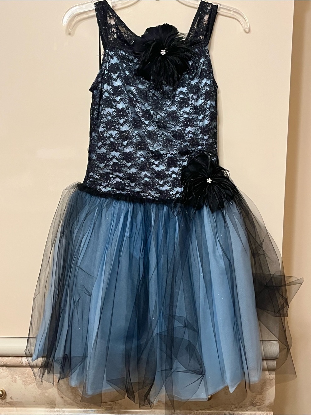 Blue and Black Lace Tulle Costume with Floral Accents